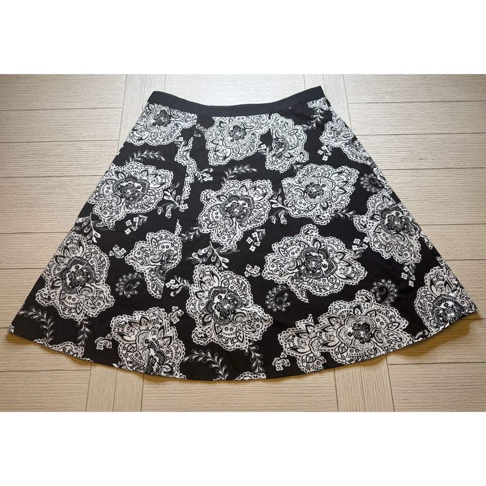 Talbots 100% Cotton Lightweight A Line Knee‎ Length Brown Floral Skirt, Sz 14